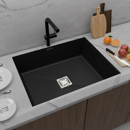 Quartz Single Bowl Kitchen Sink (24 x 18 x 9 Inches) ( Black)
