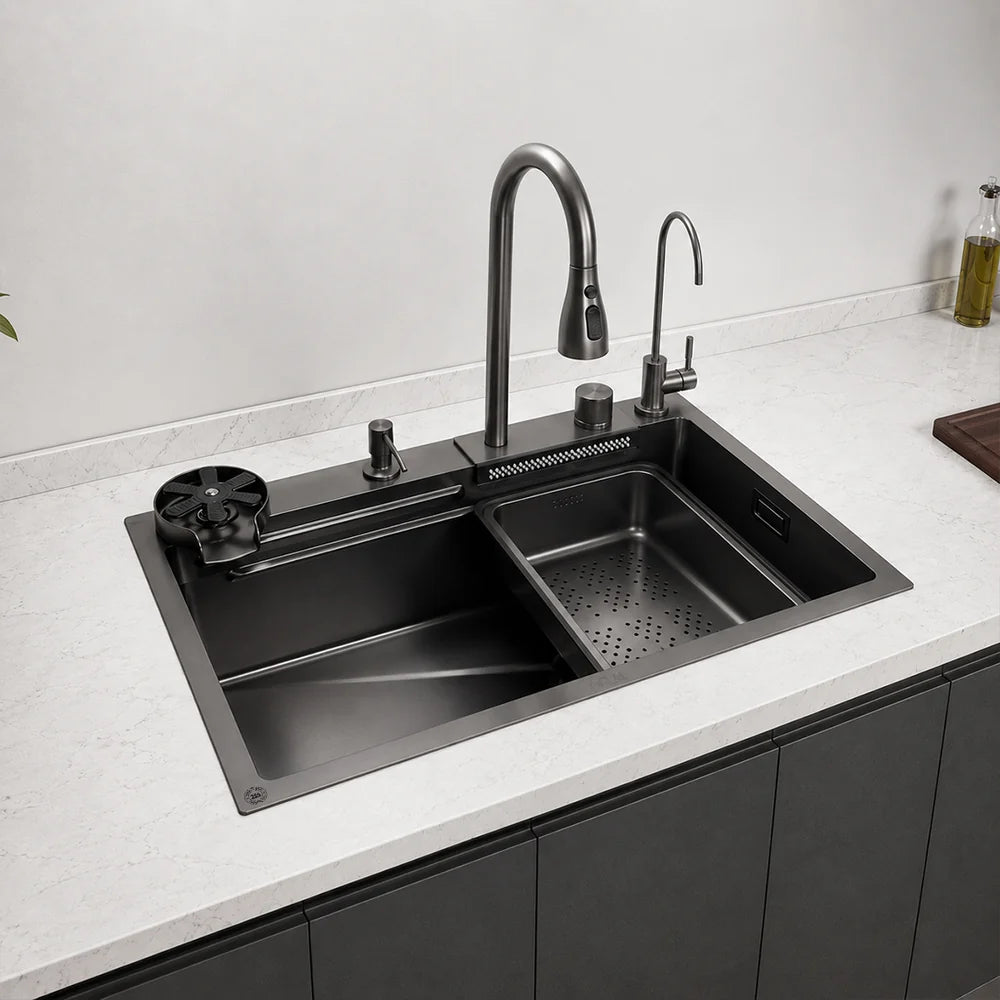 Waterfall Smart Kitchen Sink 304 Stainless Steel Sink (24x18x9 Inch)