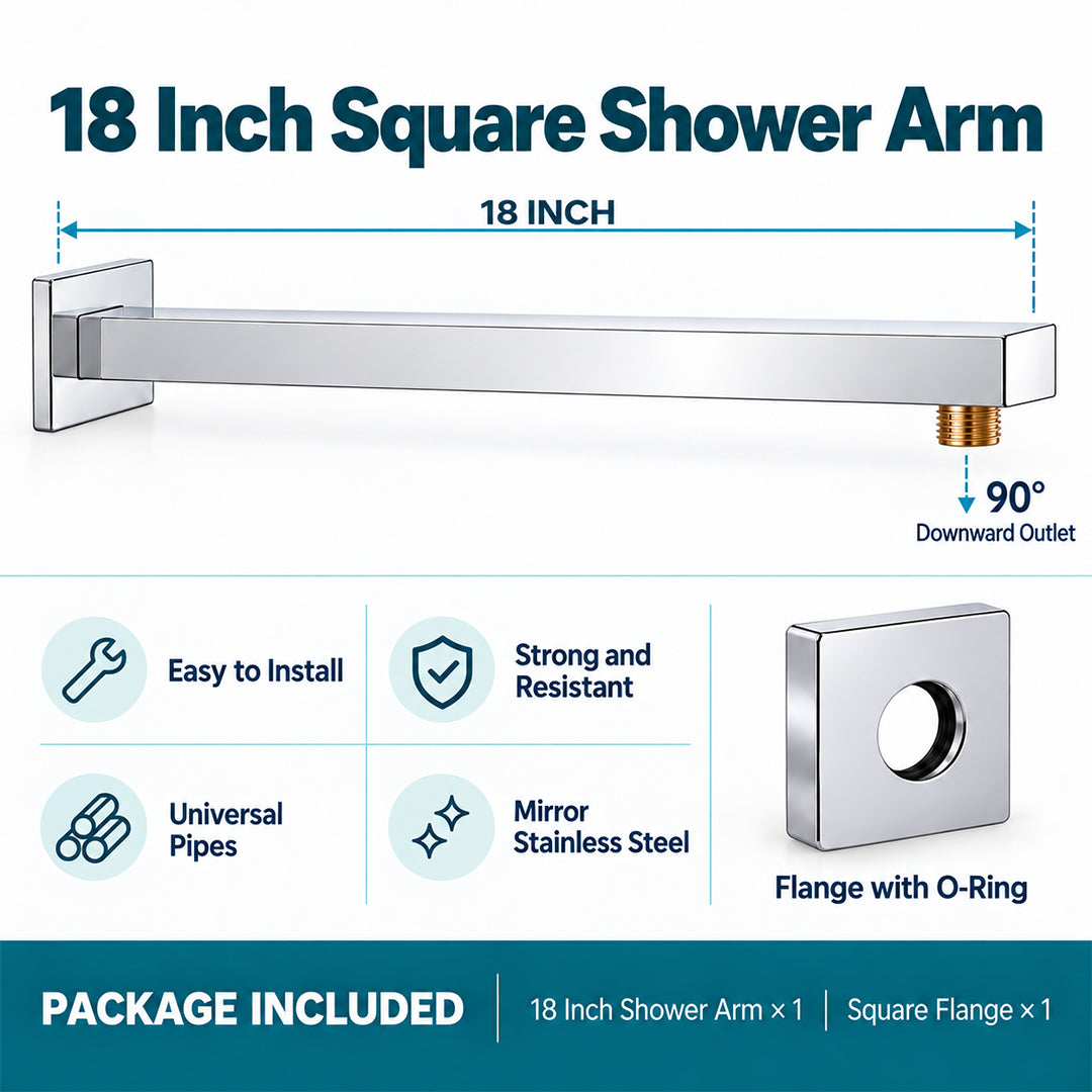 Shower Arm for Overhead Shower 304 Stainless Steel 18 Inch Shower Pipe 90 Degree