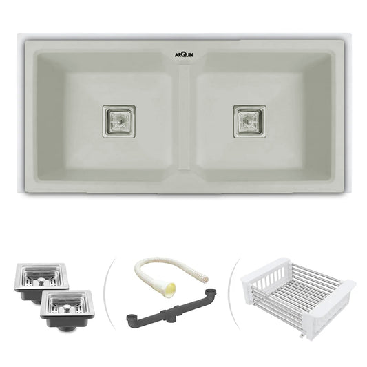 Quartz Double Bowl Kitchen Sink (45 x20 x 10 Inches) ( Choco White)
