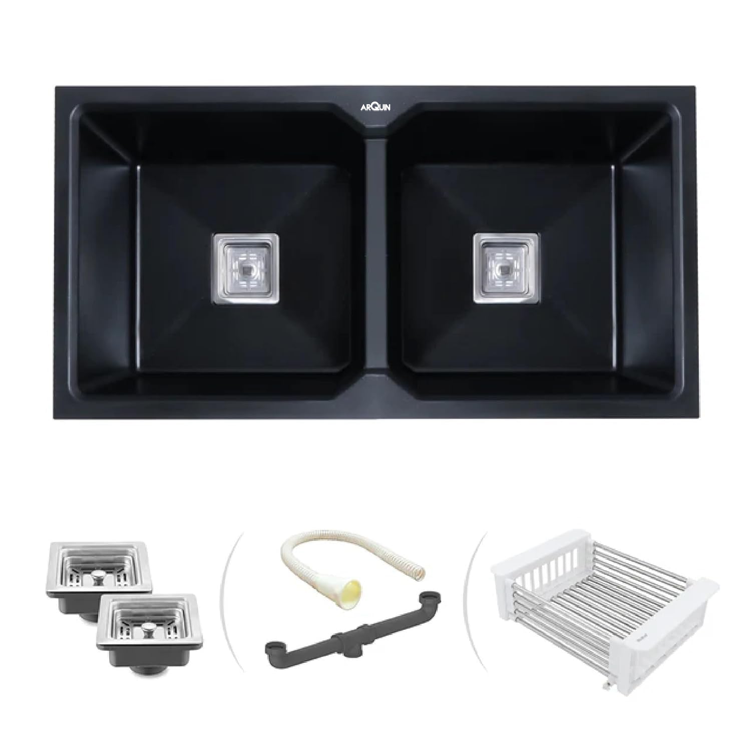 37x18x9 Inch Black Quartz Double Bowl Kitchen Sink