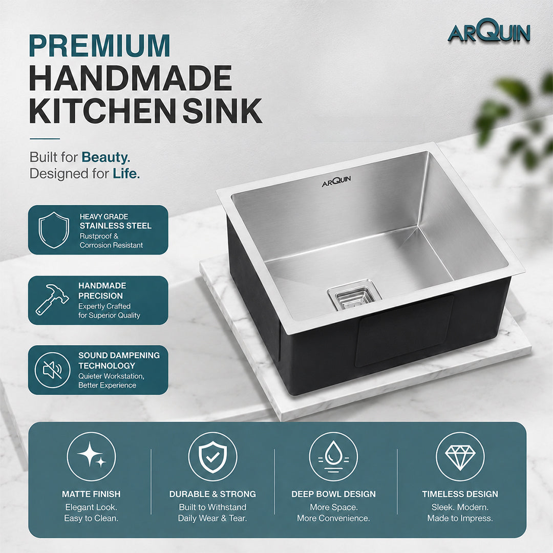 21x18x10 Inch Handmade Single Bowl Kitchen Sink Heavy Grade Stainless Steel