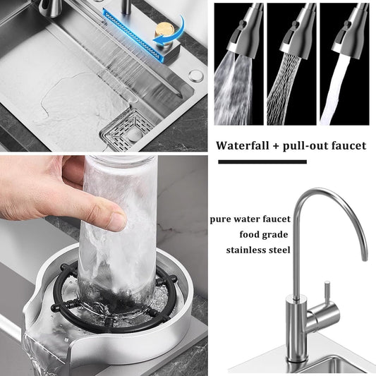 Waterfall Smart Kitchen Sink ( 30"x18"x9) | Stainless Steel Sink | Silver