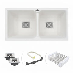 Quartz Double Bowl Kitchen Sink (45 x20 x 10 Inches) ( Rosa)