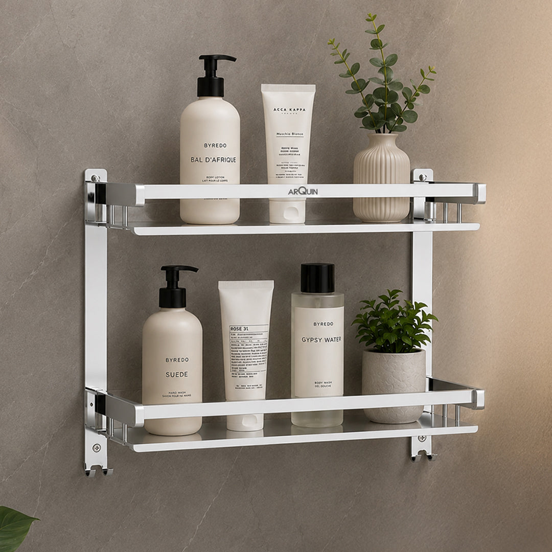 2 Layer Bathroom Folding Shelf Stainless Steel Chrome Finish - 16 Inch (B12)