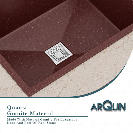 Quartz Single Bowl Kitchen Sink (24 x 18 x 9 Inches) (Brown)