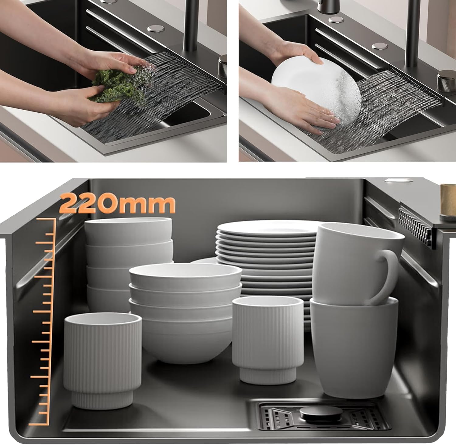 Waterfall Smart Kitchen Sink (30 x 18 x 9 Inch)