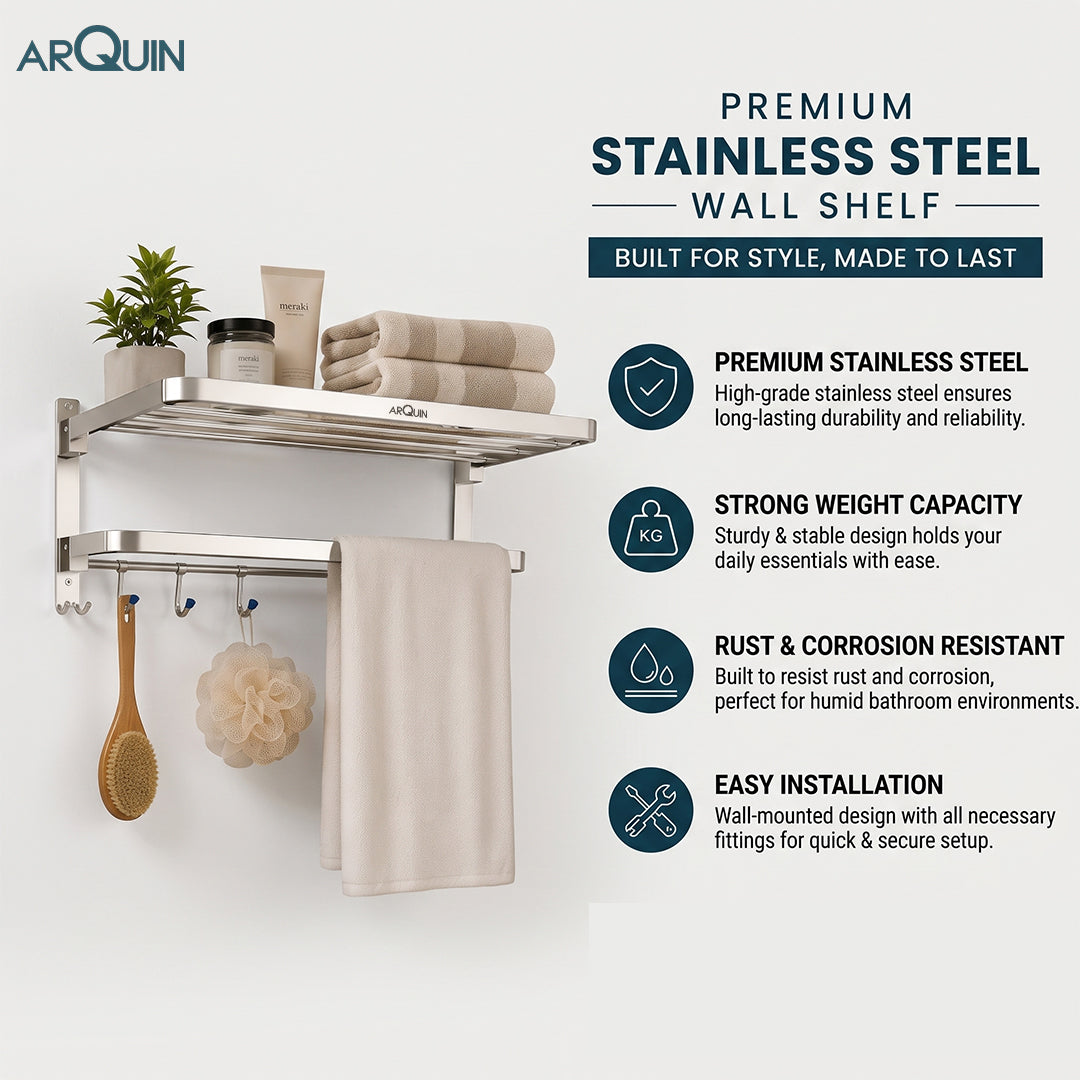 Bathroom Folding Towel Rack Stainless Steel Chrome Finish - 24 Inch (B3)