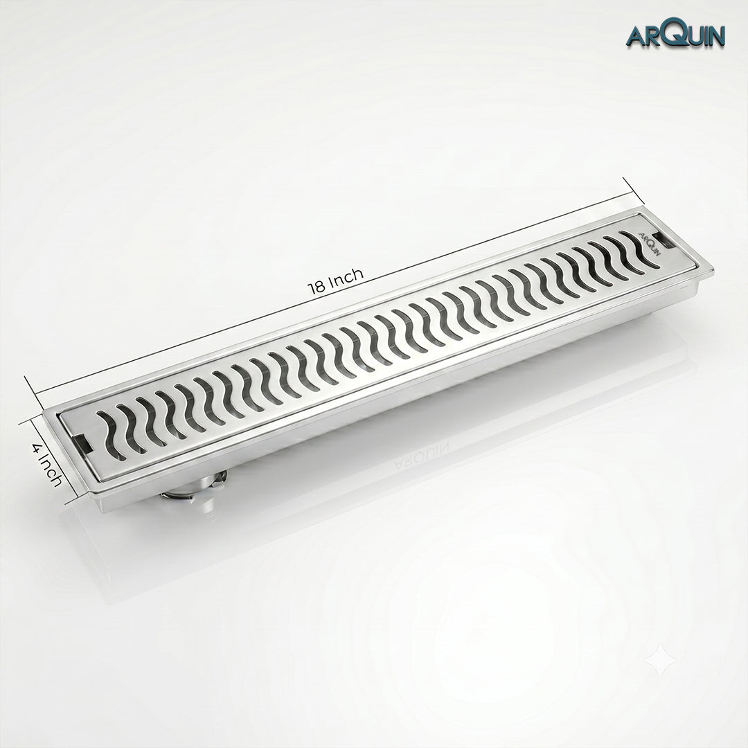 Shower Water Drain Channel SS 304 Grade with Cockroach Trap (18X4 Inch)