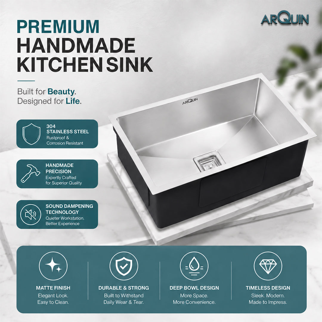27x18x10 Inch 304 Grade Handmade Single Bowl Kitchen Sink Stainless Steel