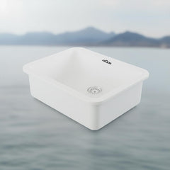 Quartz Single Bowl Round Kitchen Sink (24 x 18 x 9 Inches) White