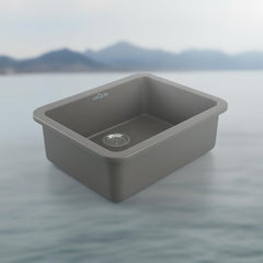 Quartz Single Bowl Round Kitchen Sink (24 x 18 x 9 Inches) | Grey