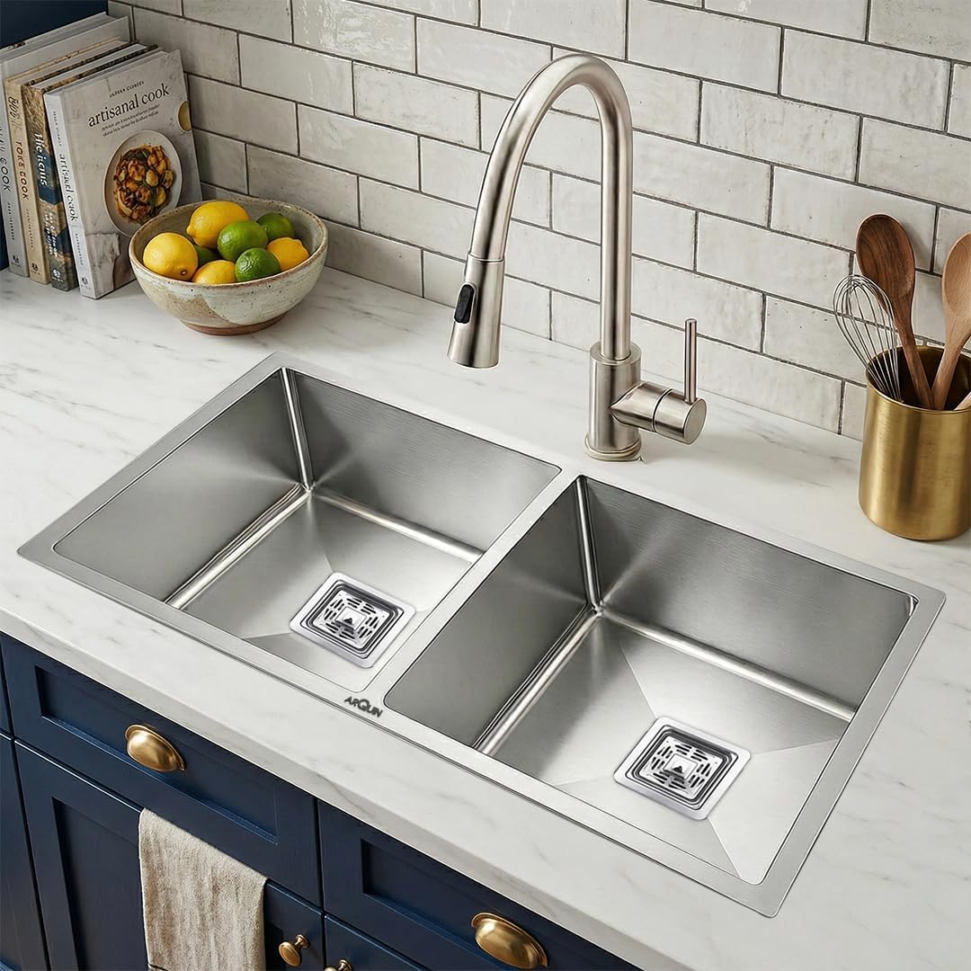45x20x10 Inch Heavy Grade Handmade Double Bowl Kitchen Sink