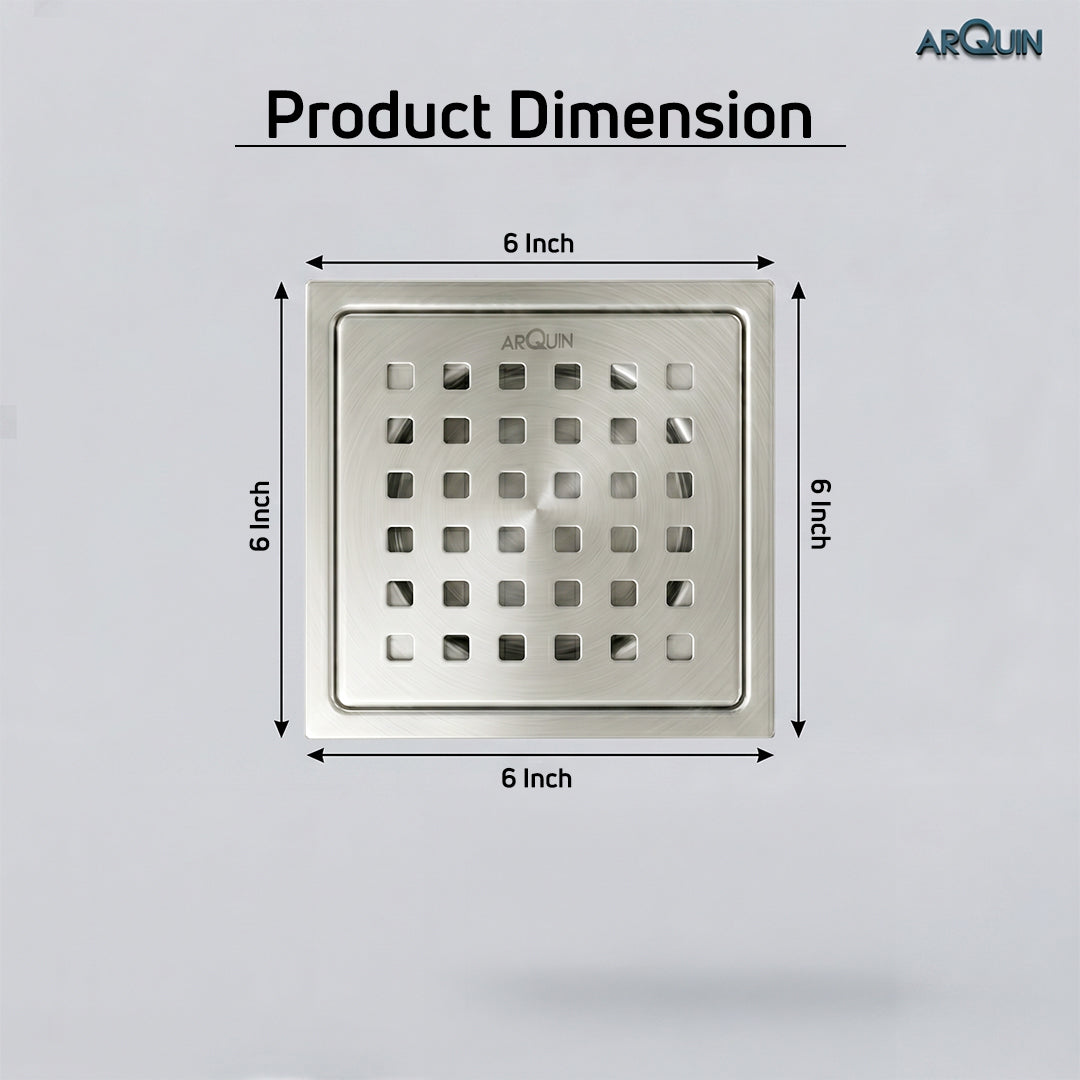 Square Floor Drainer 304 SS Grade Without Cockroach Trap (6x6 Inch)