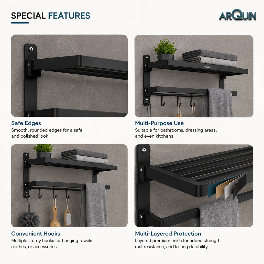 Bathroom Folding Towel Rack Stainless Steel Black -24 Inch (B2)