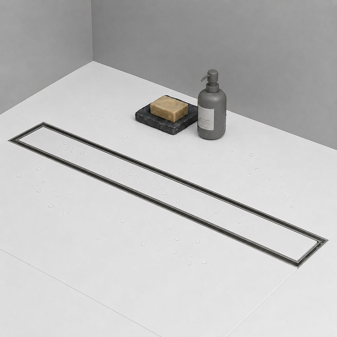 Sliver-Matt Tile Insert Shower Water Drain Channel 304 SS Grade with Cockroach Trap (24X4 Inches)
