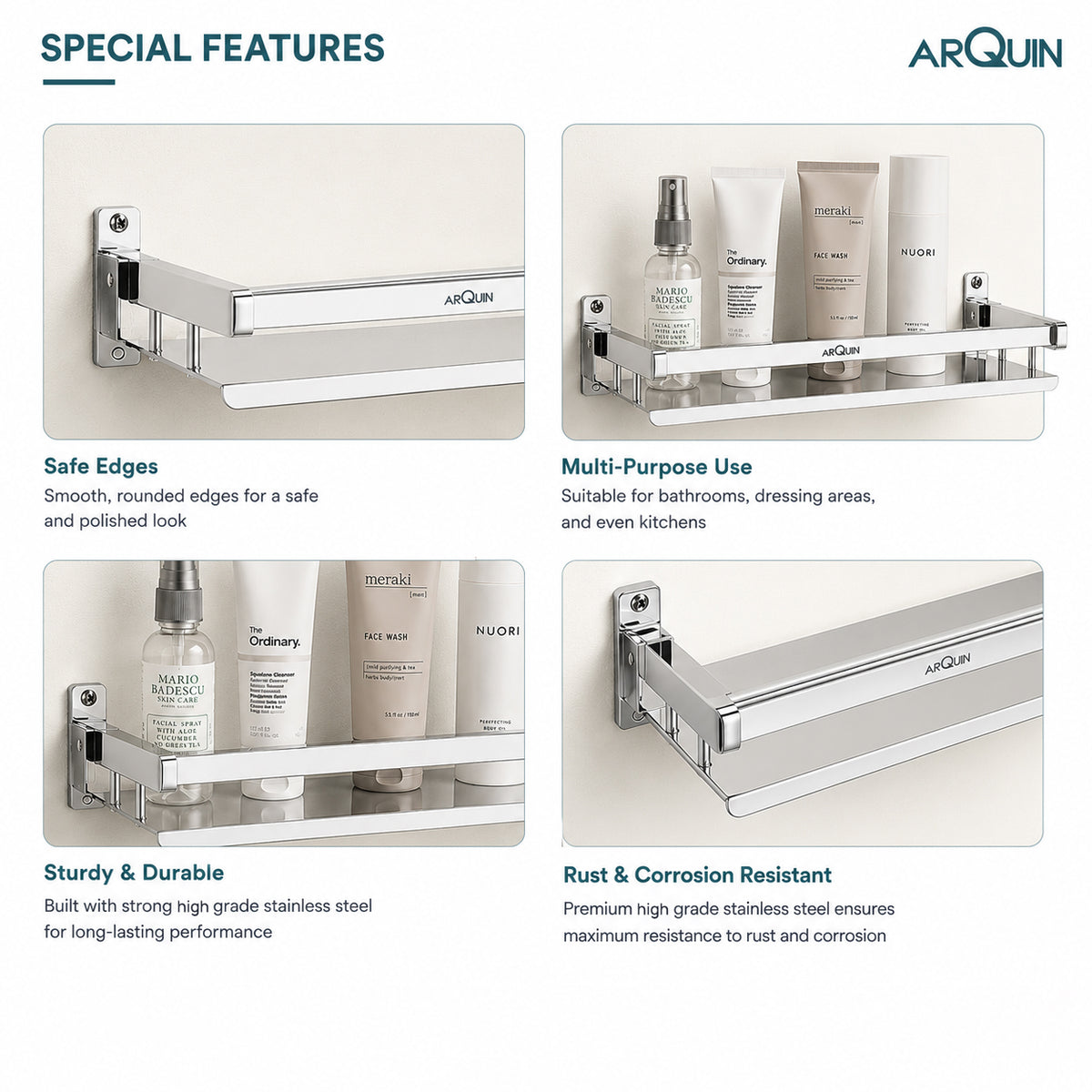 Bathroom Folding Shelf Stainless Steel Chrome Finish - 16 Inch (B11)