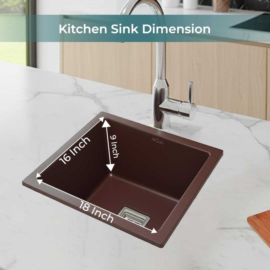 18x16x9 Inch Brown Quartz Single Bowl Kitchen Sink