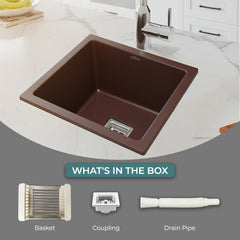Quartz Single Bowl Kitchen Sink 18x16x9 Inch | Brown