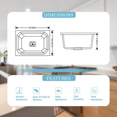 Quartz Single Bowl Diamond Kitchen Sink (24 x 18 x 9 Inches) Grey