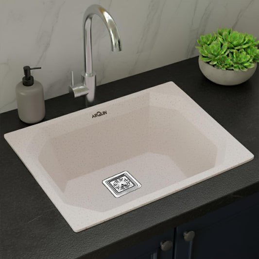 Quartz Single Bowl Diamond Kitchen Sink (24 x 18 x 9 Inches) Rosa