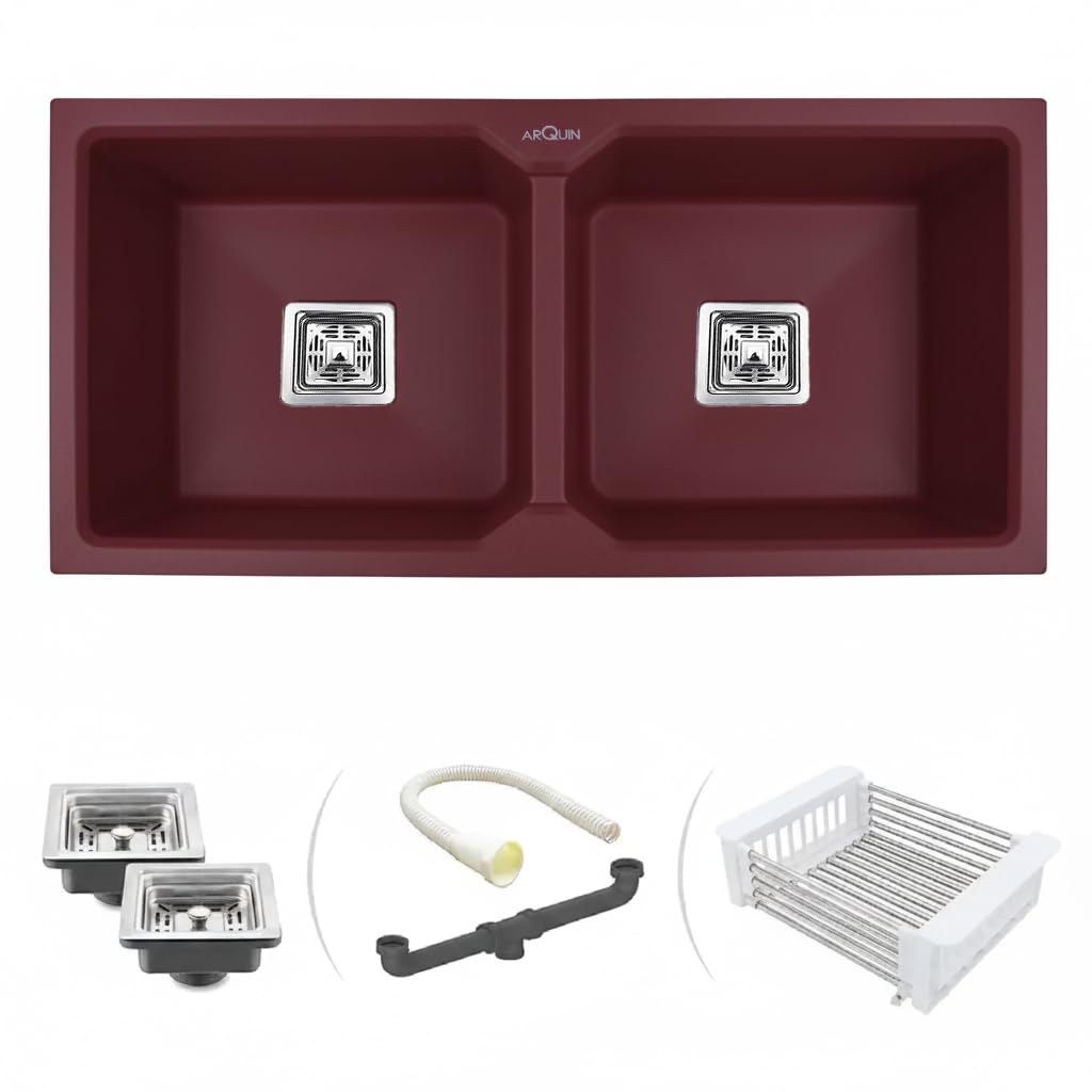 37x18x9 Inch Brown Quartz Double Bowl Kitchen Sink