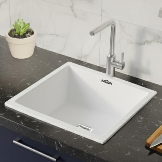 Quartz Single Bowl Kitchen Sink 18x16x9 Inch | White