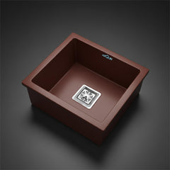Quartz Single Bowl Kitchen Sink 18x16x9 Inch | Brown
