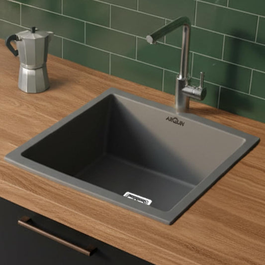 Quartz Single Bowl Kitchen Sink 18x16x9 Inch Grey