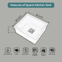 Quartz Sink for Kitchen Single Bowl | 18x16x9 Inches (Rosa)