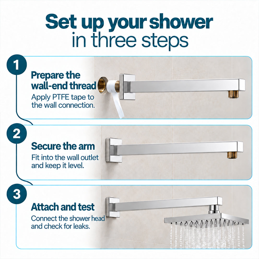 Shower Arm for Overhead Shower 304 Stainless Steel 12 Inch Shower Pipe 90 Degree