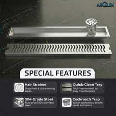 Shower Water Drain Channel SS 304 Grade with Cockroach Trap (12X4 Inch)