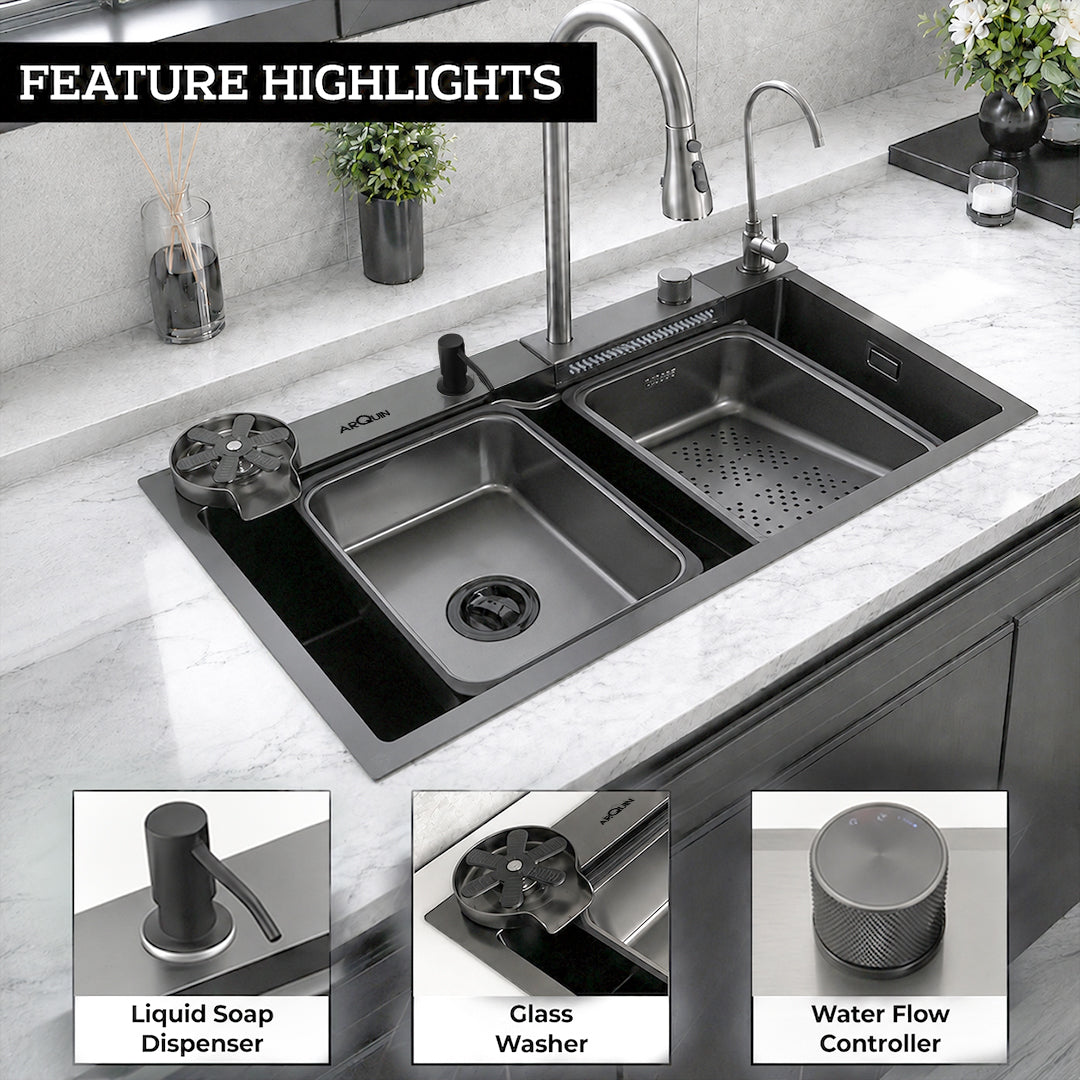Waterfall Smart Kitchen Sink (30 x 18 x 9 Inch)