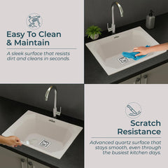 Quartz Single Bowl Diamond Kitchen Sink (24 x 18 x 9 Inches) Rosa