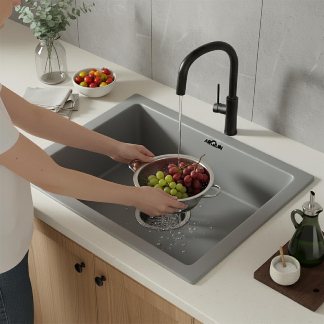 21x18x9 Inch Grey Quartz Single Bow Kitchen Sink