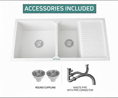 Quartz Kitchen Sink Double Bowl with Drain Board 45x20x10 Inch | Rosa