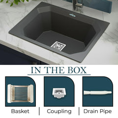 Quartz Single Bowl Diamond Kitchen Sink (24 x 18 x 9 Inches) Grey