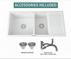 Quartz Kitchen Sink Double Bowl with Drain Board 45x20x9 Inch | Sand Pluto