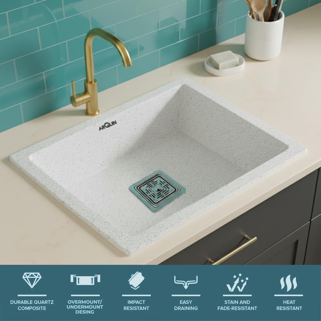 21x18x9 Inch Sand Pluto Quartz Single Bowl Kitchen Sink