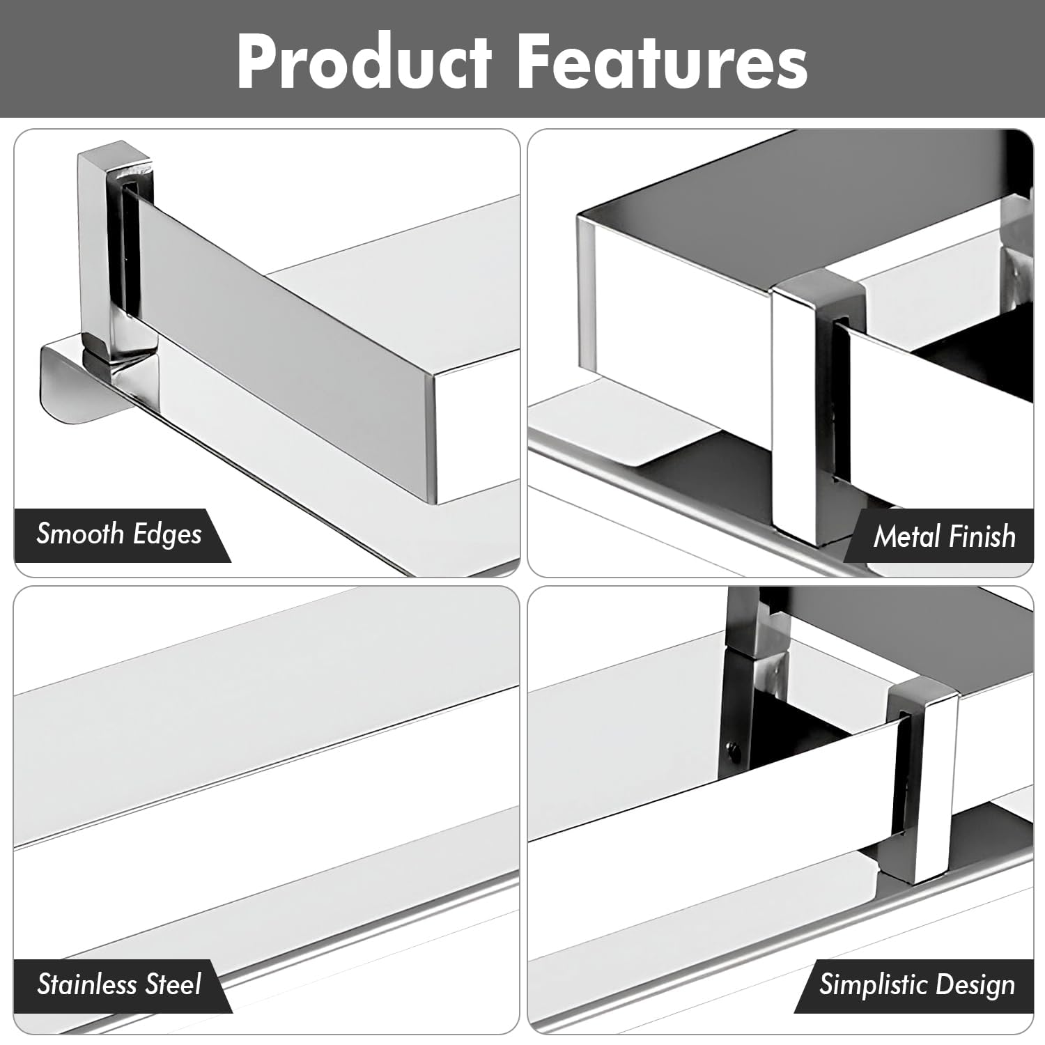 Bathroom Shelf And Racks Wall Mounted Shelves (5x18 Inch) Stainless Steel