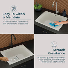 Quartz Single Bowl Diamond Kitchen Sink (24 x 18 x 9 Inches) Grey