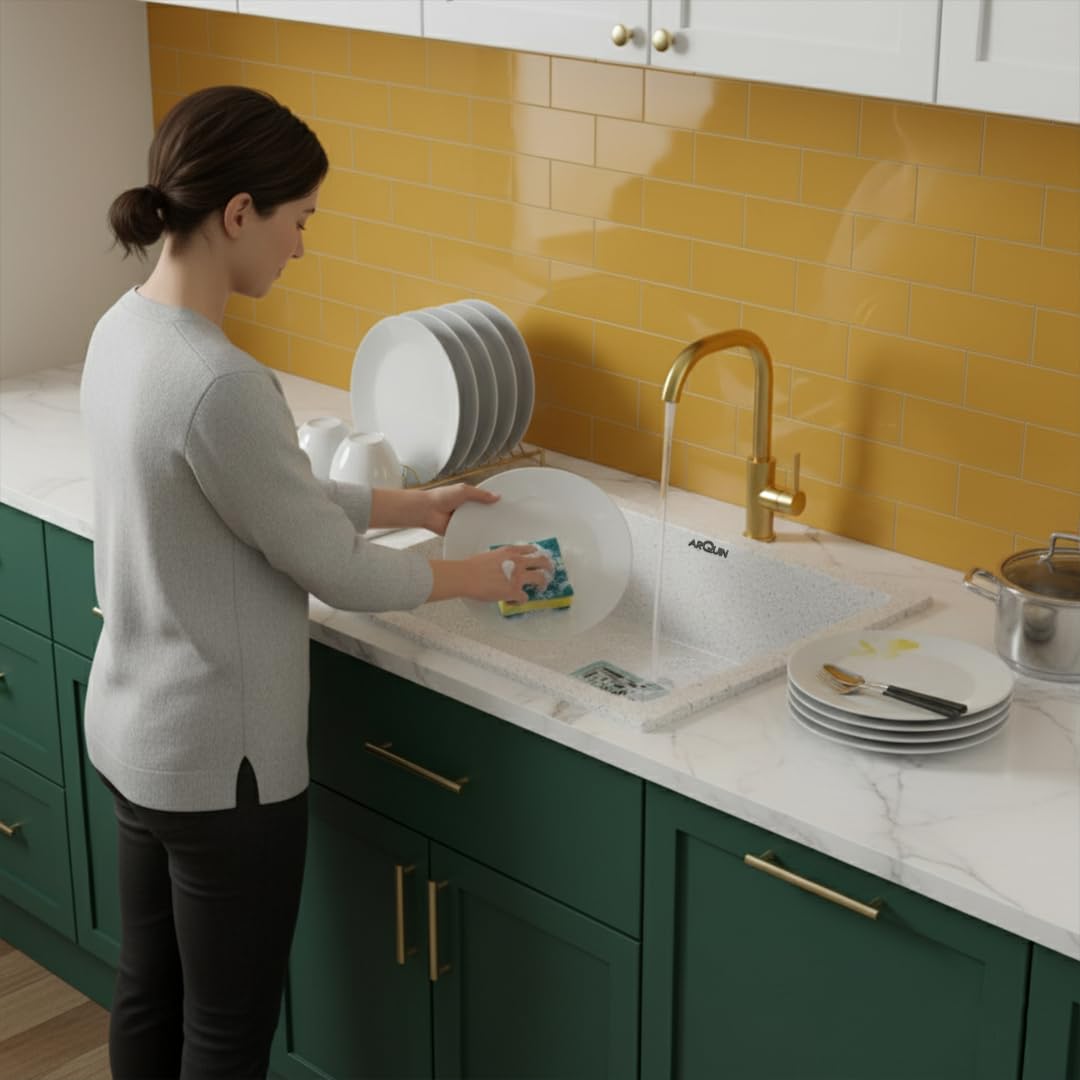 21x18x9 Inch Sand Pluto Quartz Single Bowl Kitchen Sink