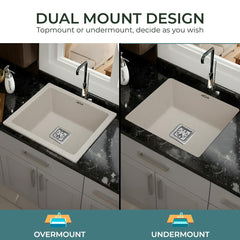 Quartz Single Bowl Kitchen Sink 18x16x9 Inch | Rosa