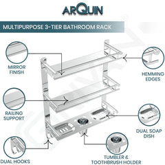 ARQUIN 6 in 1 Bathroom Shelves | Stainless Steel Shelf