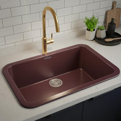 Quartz Single Bowl Round Kitchen Sink (24 x 18 x 9 Inches) | Brown