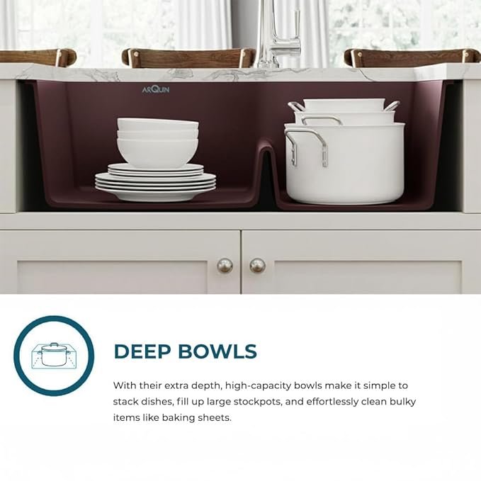 34X20X9 Inch Brown Quartz Double Bowl Kitchen Sink