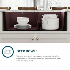 Quartz Kitchen Sink Double Bowl 34X20X9 Inch | Brown