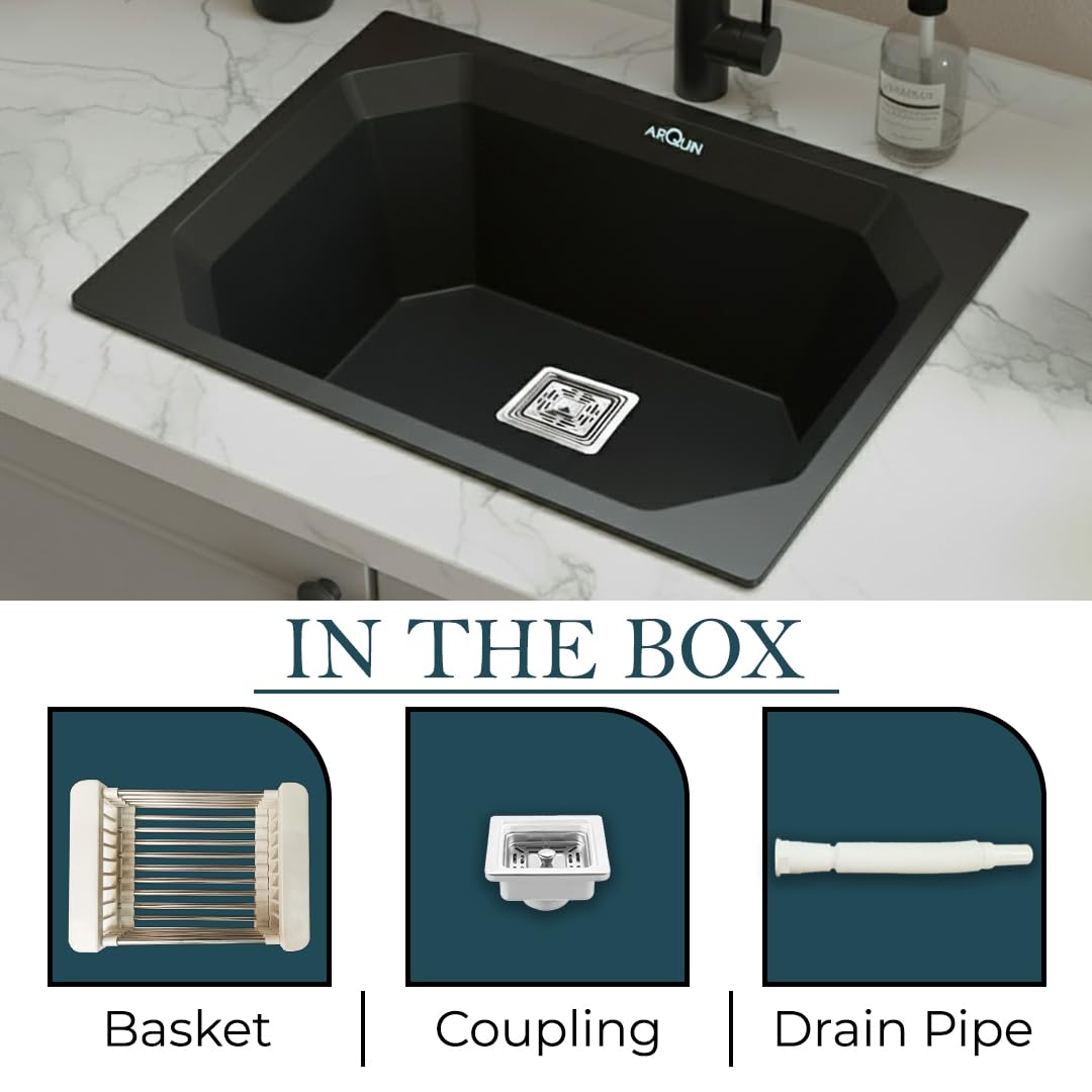 24x18x9 Inch Black Quartz Single Bowl Diamond Kitchen Sink