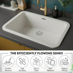 Quartz Single Bowl Round Kitchen Sink (24 x 18 x 9 Inches) White