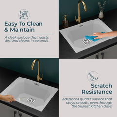 Quartz Single Bowl Diamond Kitchen Sink (24 x 18 x 9 Inches) Sand Pluto